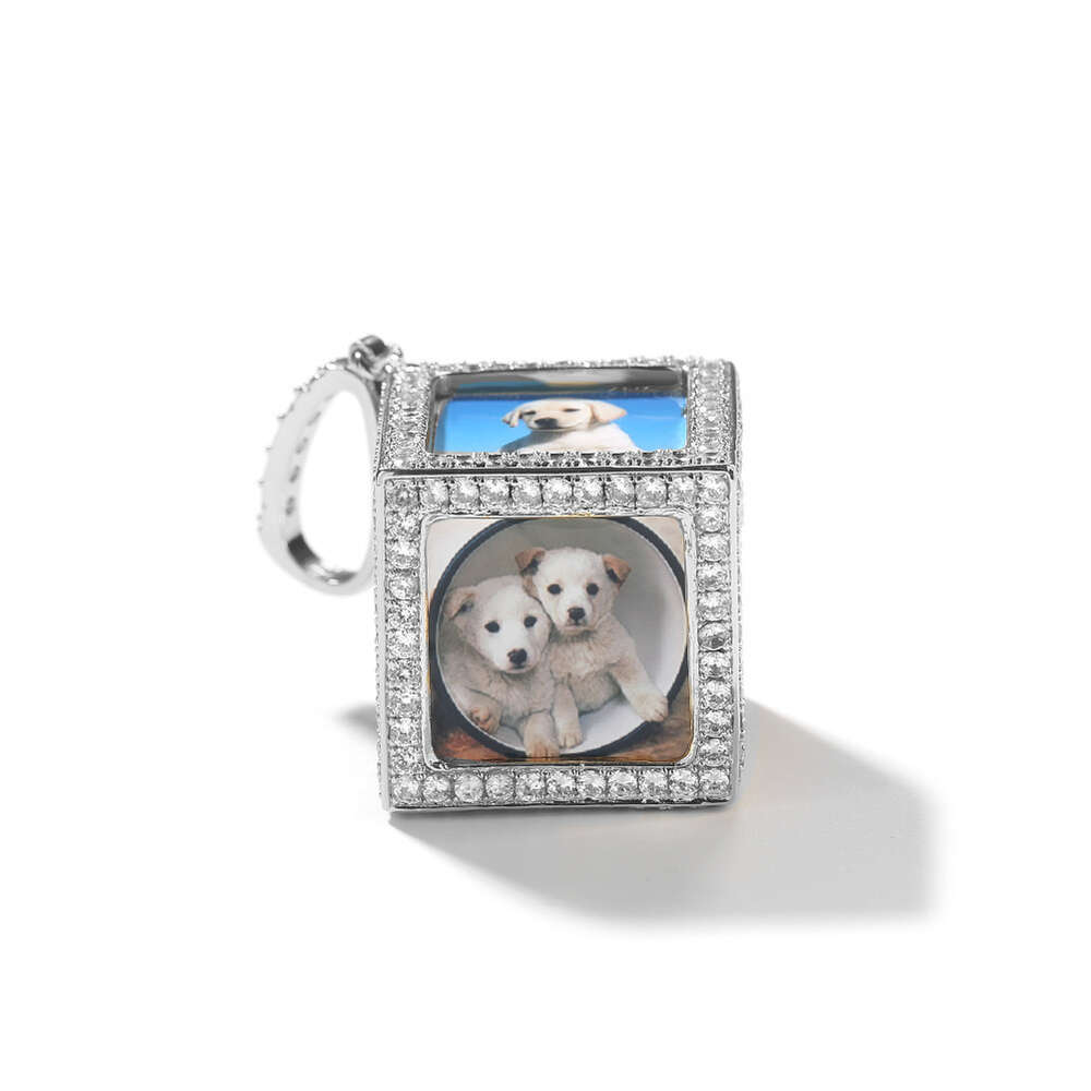 Top Quality Hip Hop Custom Photo 3d Cube Frame Pendant Necklace Fashion Creative Shiny Cubic Zirconia Diy Personalized Couple Charm Jewelry Bling Jewe