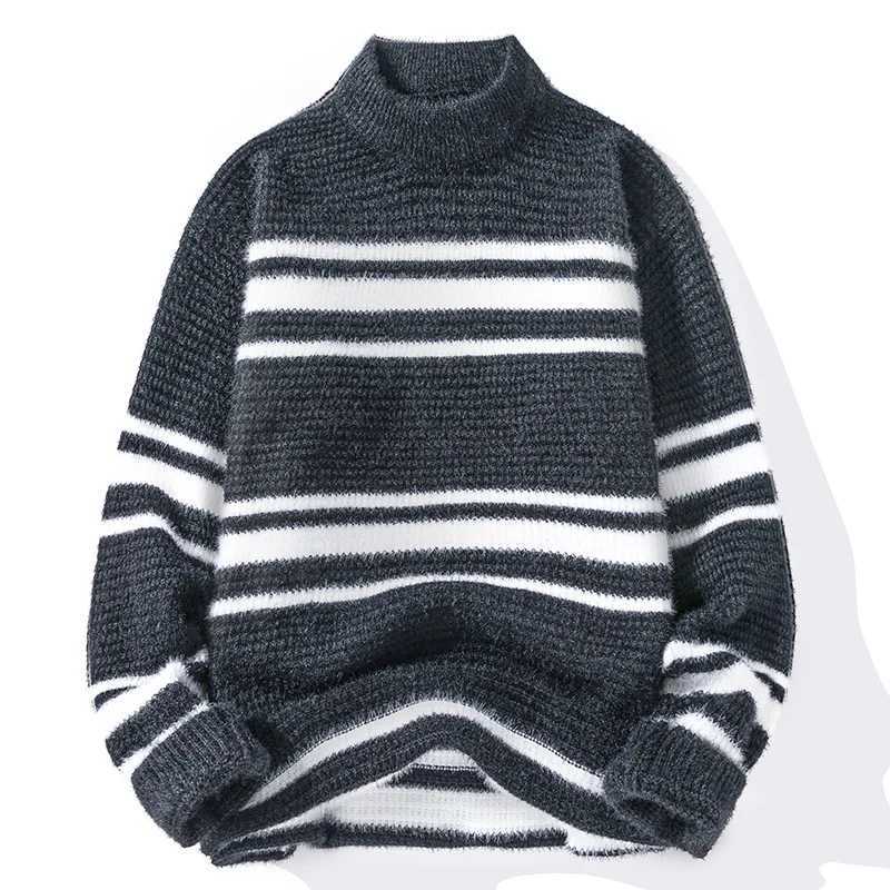 Maden Mock collar sweater mens loose turtle neck basic knitted shirt autumn winter solid thick zipper soft underwear top W2411111