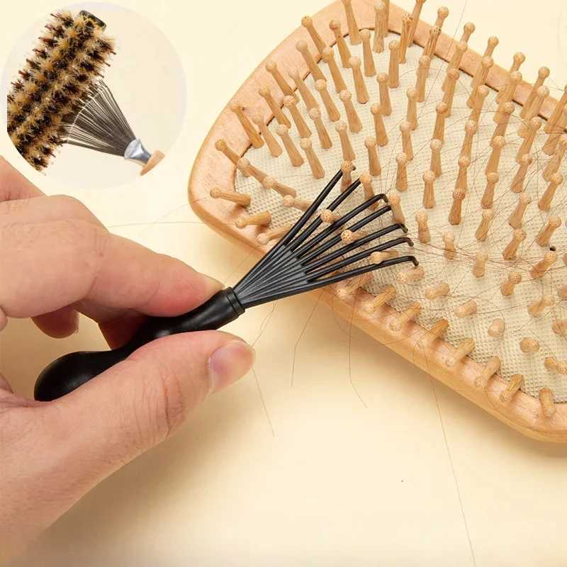 1 mini dust collector for home travel salon Rake equipped with a metal wire portable comb brush and wooden handle cleaning tool W241112