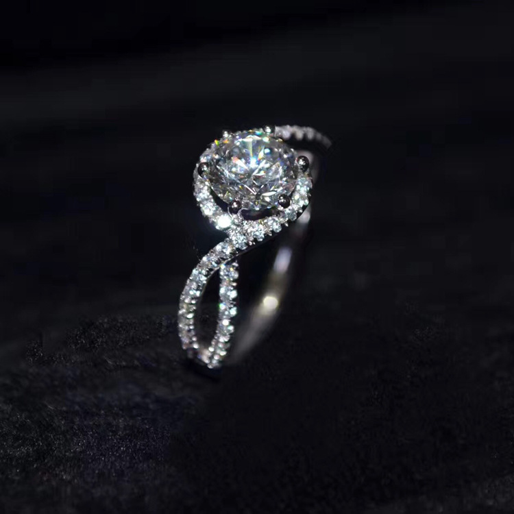Solitaire ring classic design geometric diamond ring wedding wear inlaid zircon ring 925 sterling silver white crystal ring luxury jewelry