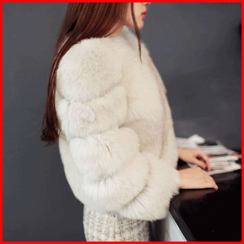 shanshi fur coat women Imitation fox fur coat plus size plush thick long sleeved top purple round neck short women's clothing
