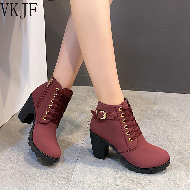 New 2023 Spring Winter Women Pumps Quality Lace-up European Ladies Shoes PU High Heels Boots Fast Delivery 5c62