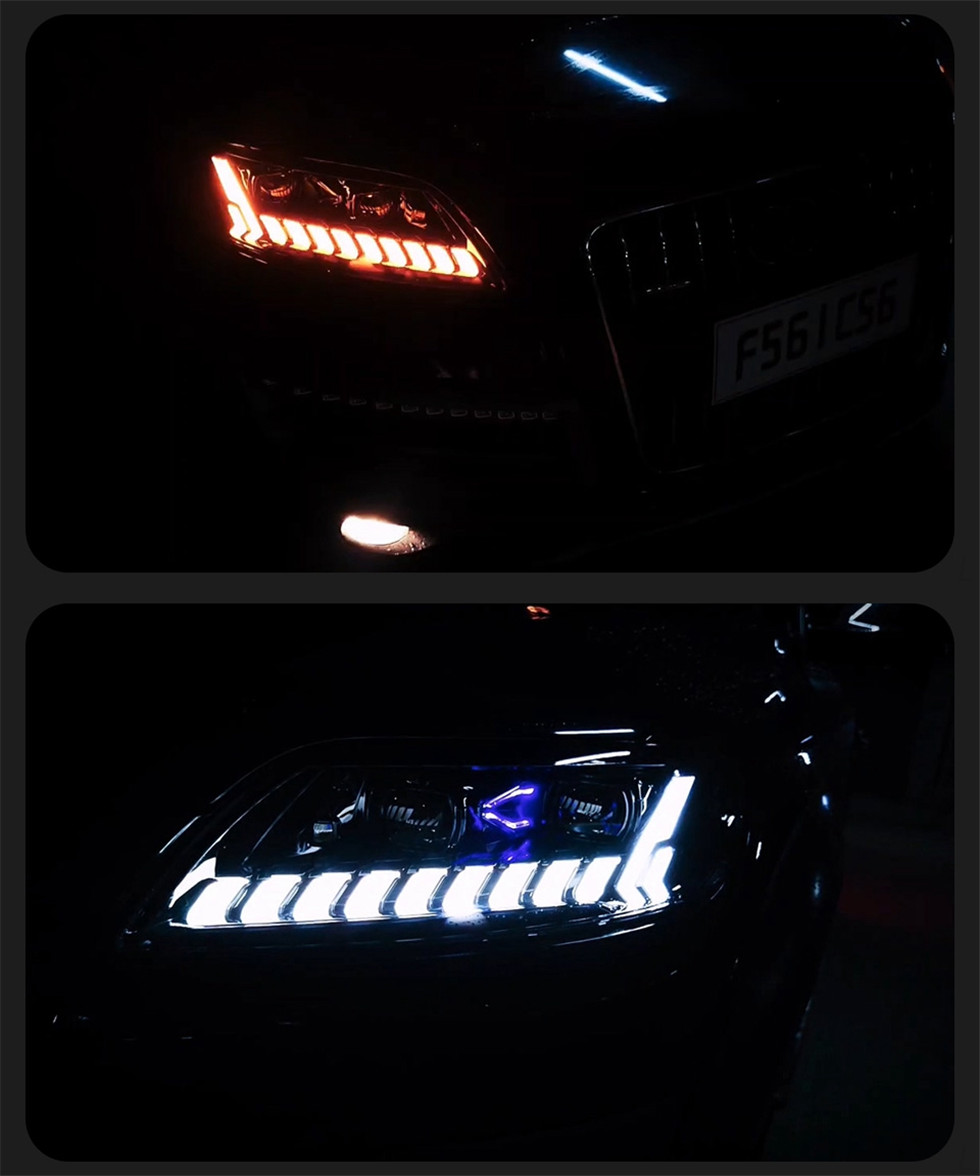 Auto Headlights for AUDI Q7 2006-20 15 LED High Beam Laser Lens LED DRL Running Water Turn Signal Lamp