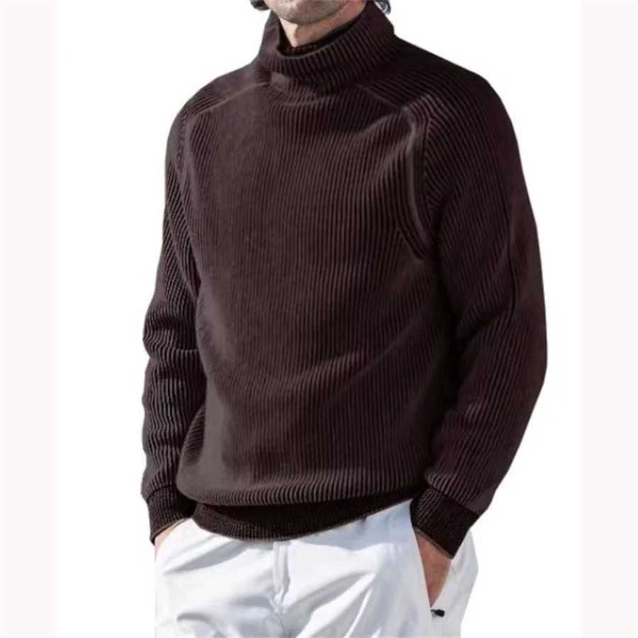 Mens turtle neck sweater knitted long sleeved zipper mens solid color casual top casual spring autumn knitted mens T-shirt W2411111
