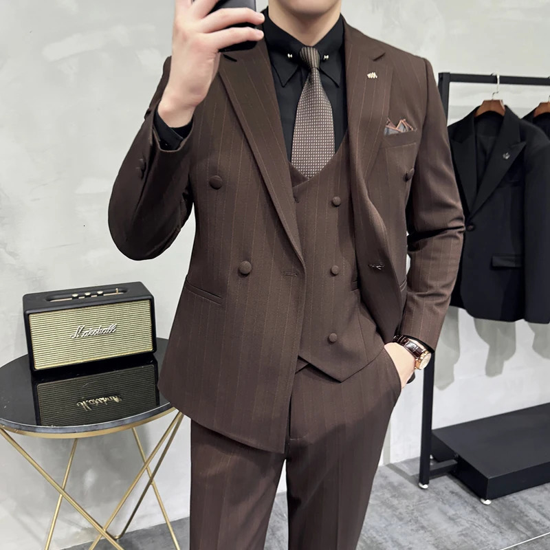 Wedding Suit for Men suit Waistcoat Trousers Wedding Casual Formal Dress Korean Version Slim-fit British Three-piece Set 241111