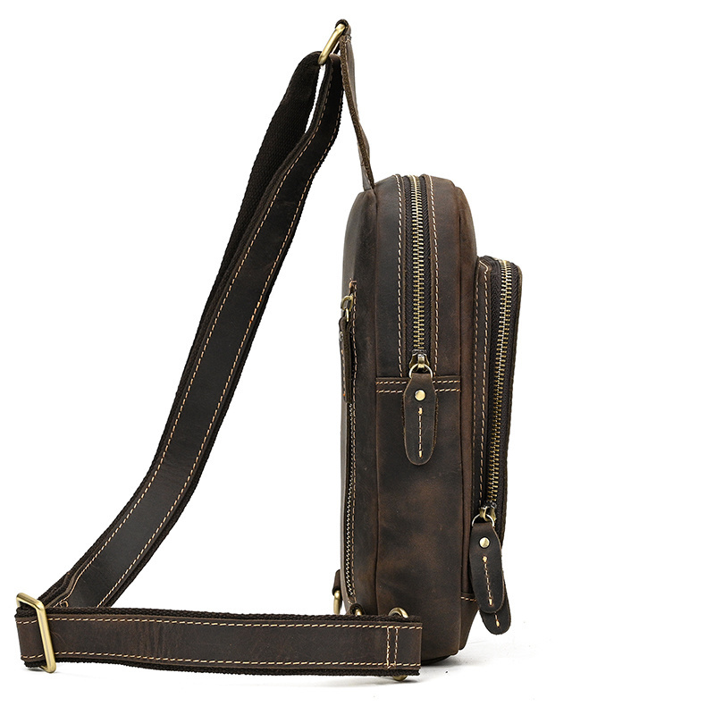 Mens Waist Vintage Bag Single Shoulder Chest Sling Pack Outdoor Sports Riding Cycling Front s Genuine Leather 694e8