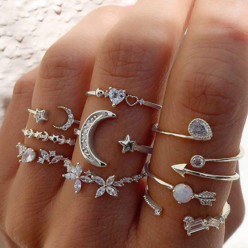 New Personalized 9-piece Love Butterfly Star Moon Diamond Combination Set Ring for Women