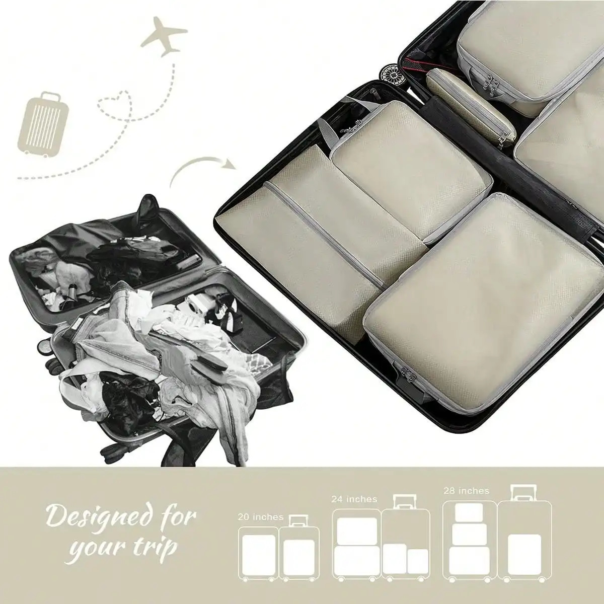 4 pcs/set Compressible Packing Travel Storage Bag Cubes Waterproof Suitcase Nylon Portable With Handbag Luggage Organizer 241111