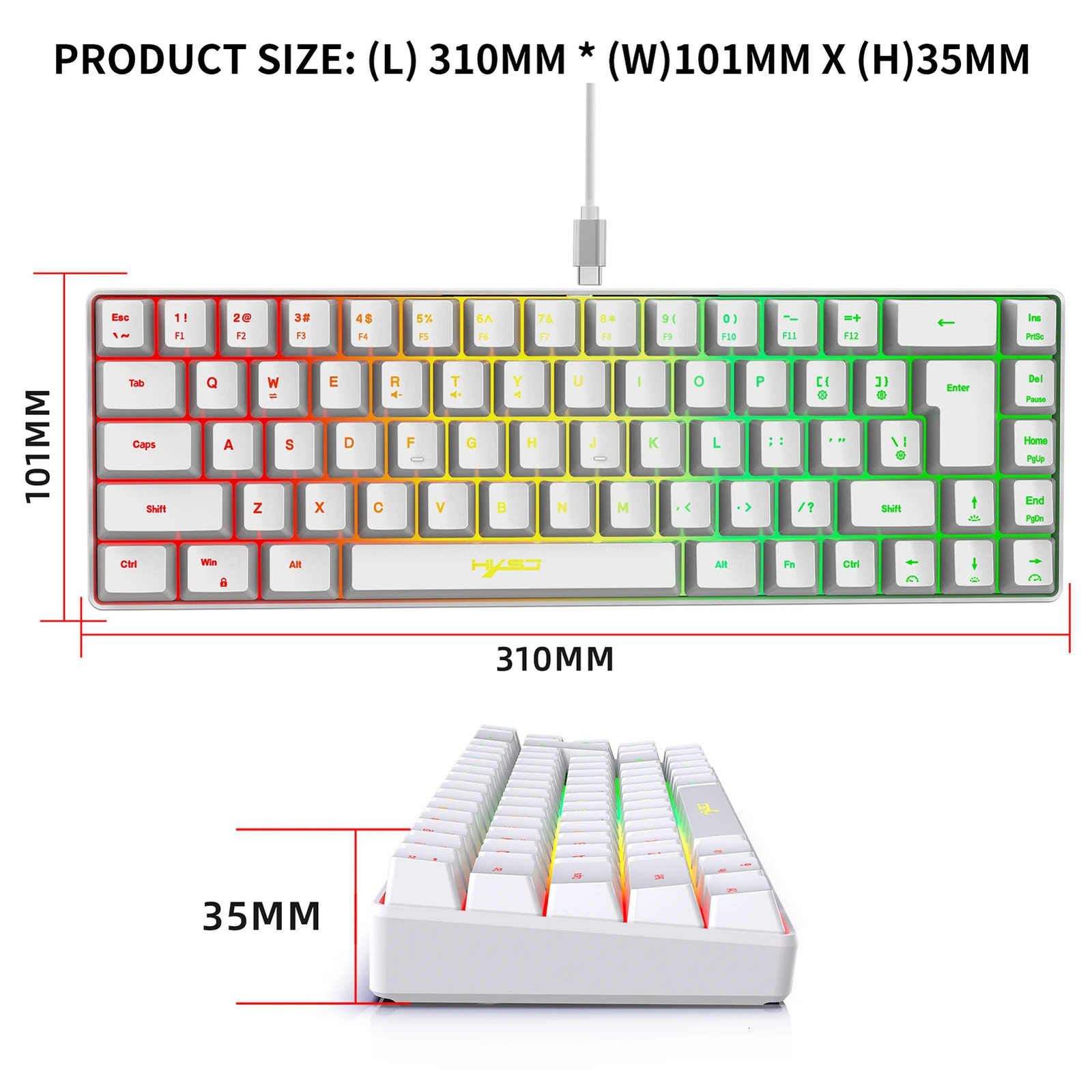 HXSJ V200 Wired K68 RGB Streamer Mini Gaming Keyboard 19 key conflict free membrane keyboard but with a mechanical feel for gaming/office 241112ww