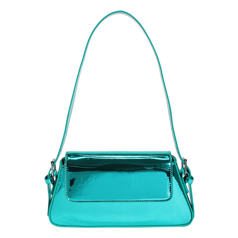 Y2K Underarm Bag Metallic Color Shoulder Bag PU Leather with Zipper & Buckle Women Commuter Daily Bag 0b15d