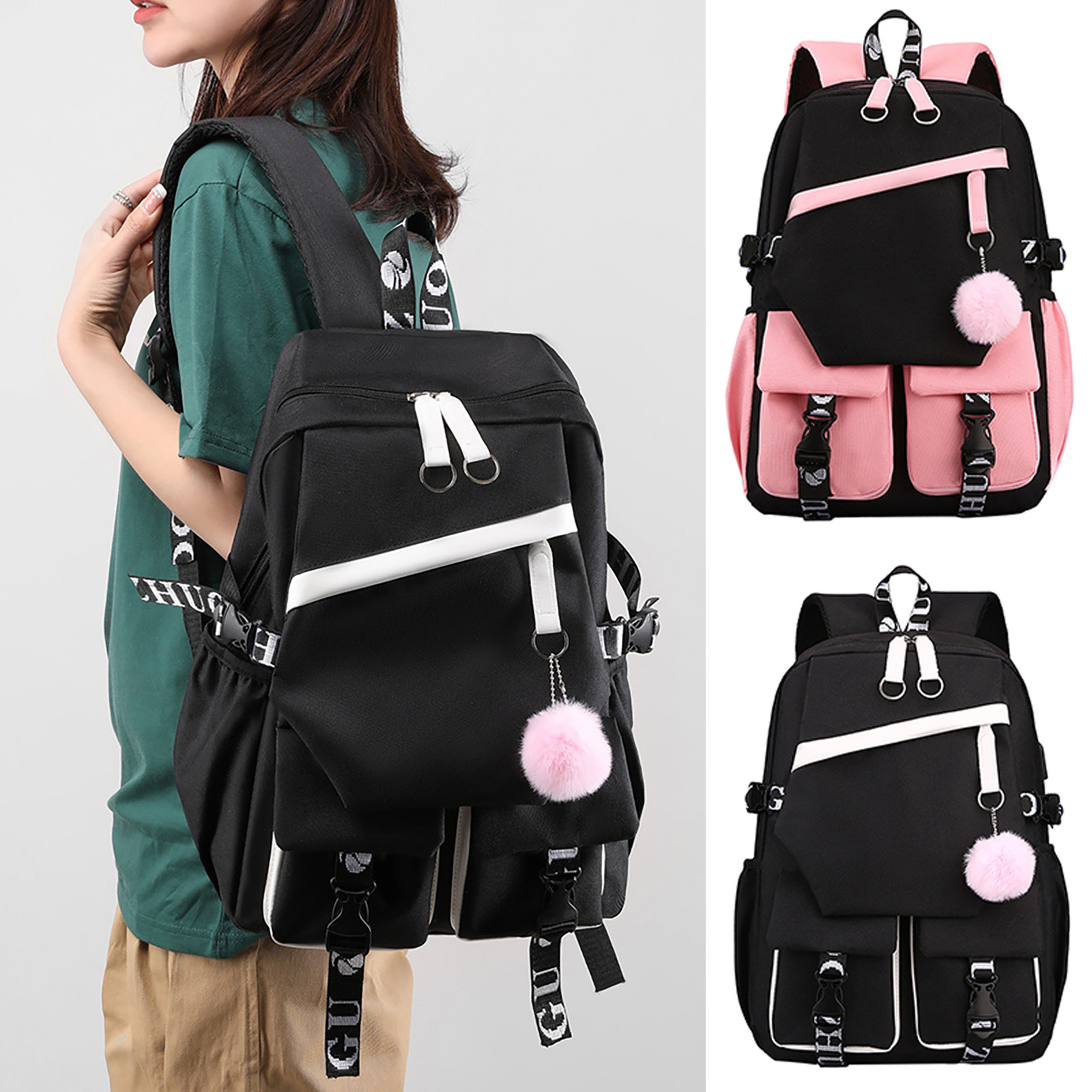 2023 Usb Charging Heat Transfer Printing Cloth Bag Shoulder Bag Large Capacity School Students Outdoor Backpack School Bags 6bf81