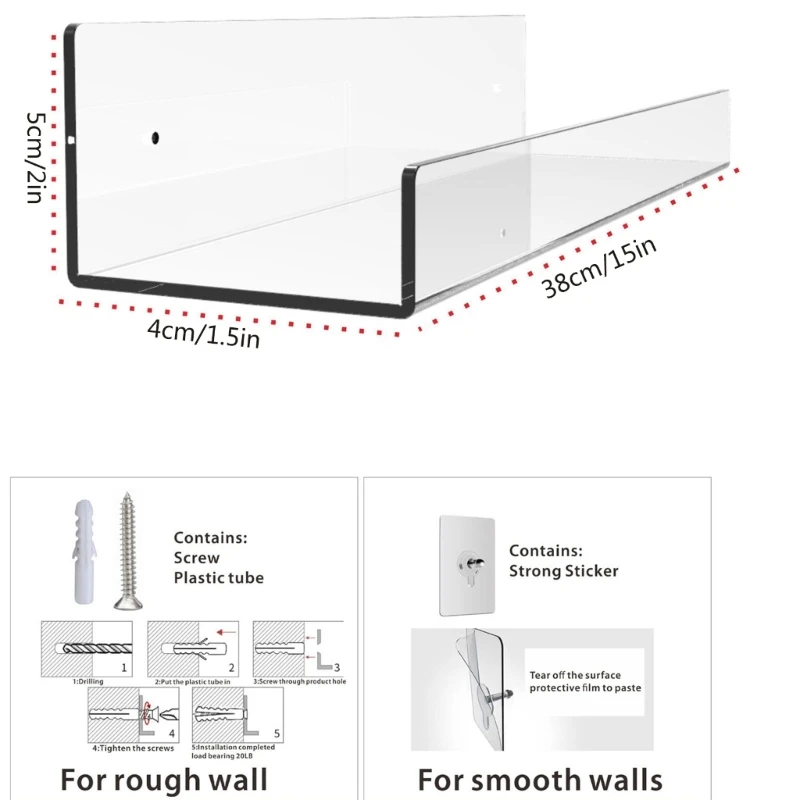 Clear Acrylic Storage Shelf Floating Display Stand Holder Household Supplies Home Bedroom Dormitory Book Magazine Dropshipping