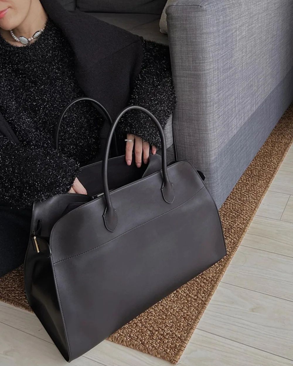 Design Handbag Leather High-Capacity Commuting Bag, Cowhide Suede Briefcase Genuine Leather Formal Style