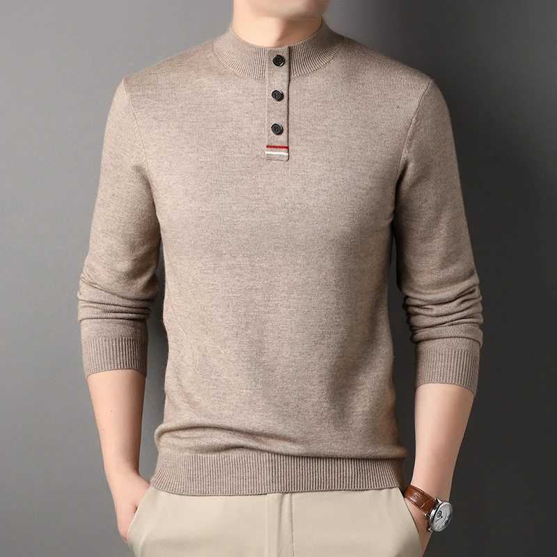 Winter Mens Knitted Sweater Half Turtle Neck Loose Youth Fashion City Europe and America Simple Sweater Button Collar W2411111