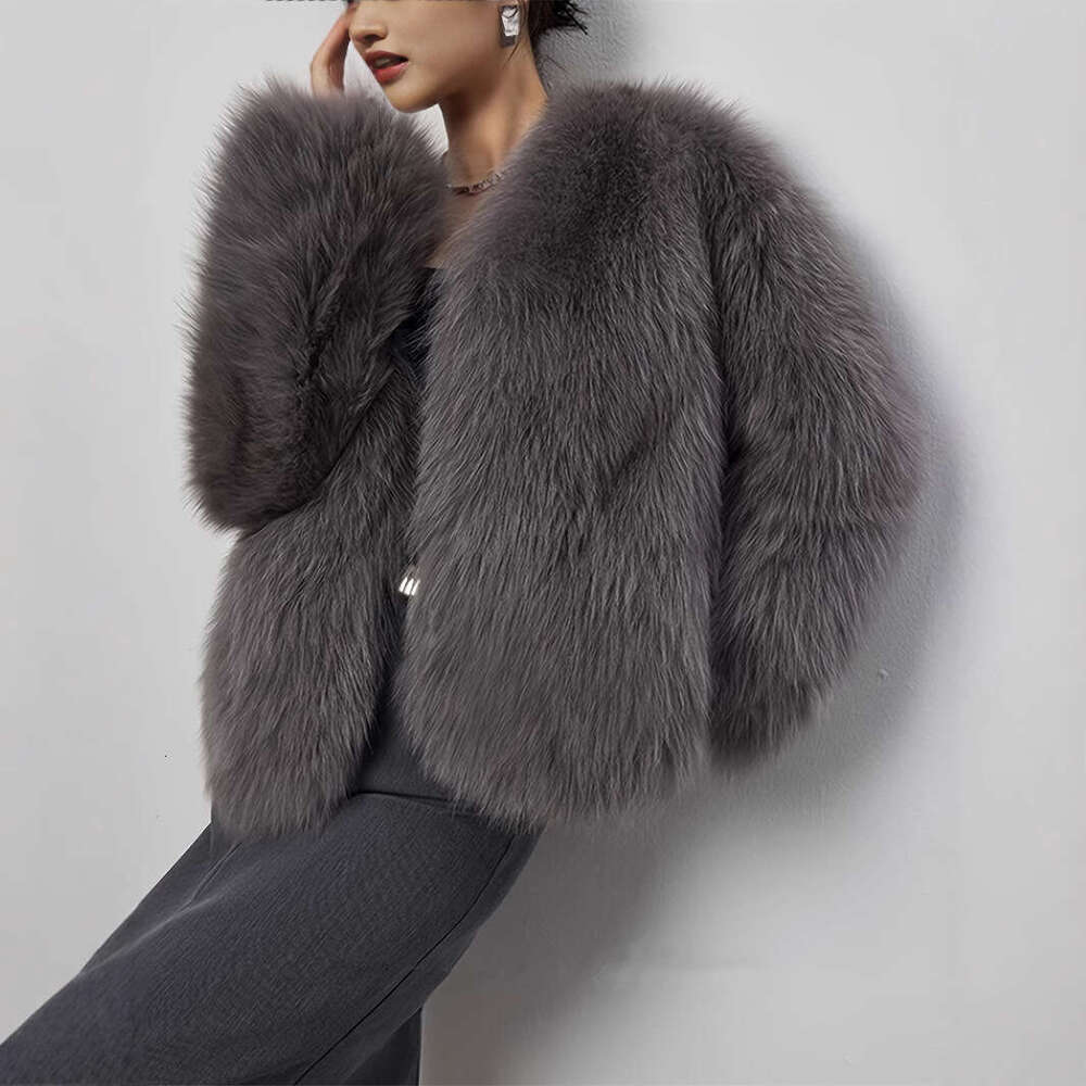 shanshi fur coat women Winter Warm Solid Color Imitation Women's Fur Coat