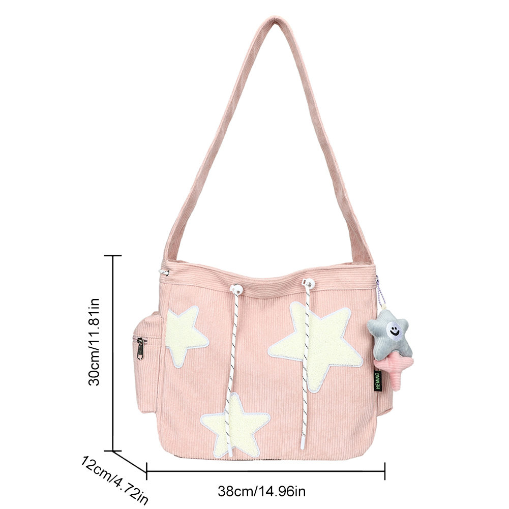 Korean Star Pattern Women Shoulder Bag Casual Corduroy Crossbody Bag with Pendant Large Capacity Kawaii Satchel Campus Tote Bags b1ee4