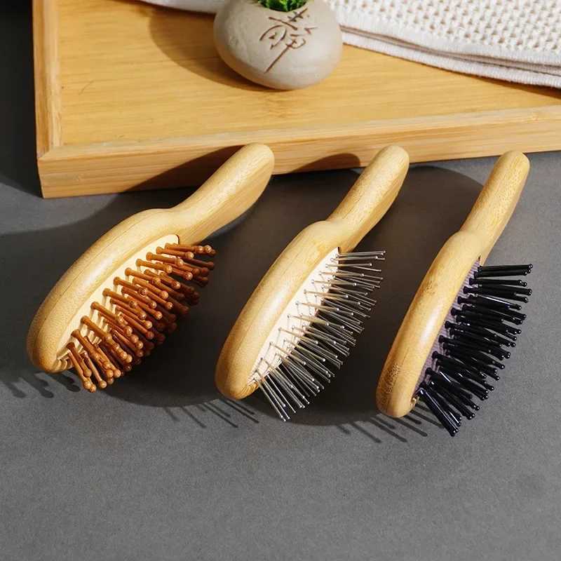 Mini cute bamboo and wood hair brush massage comb scalp massage machine for hair growth anti-static straight brush W241112