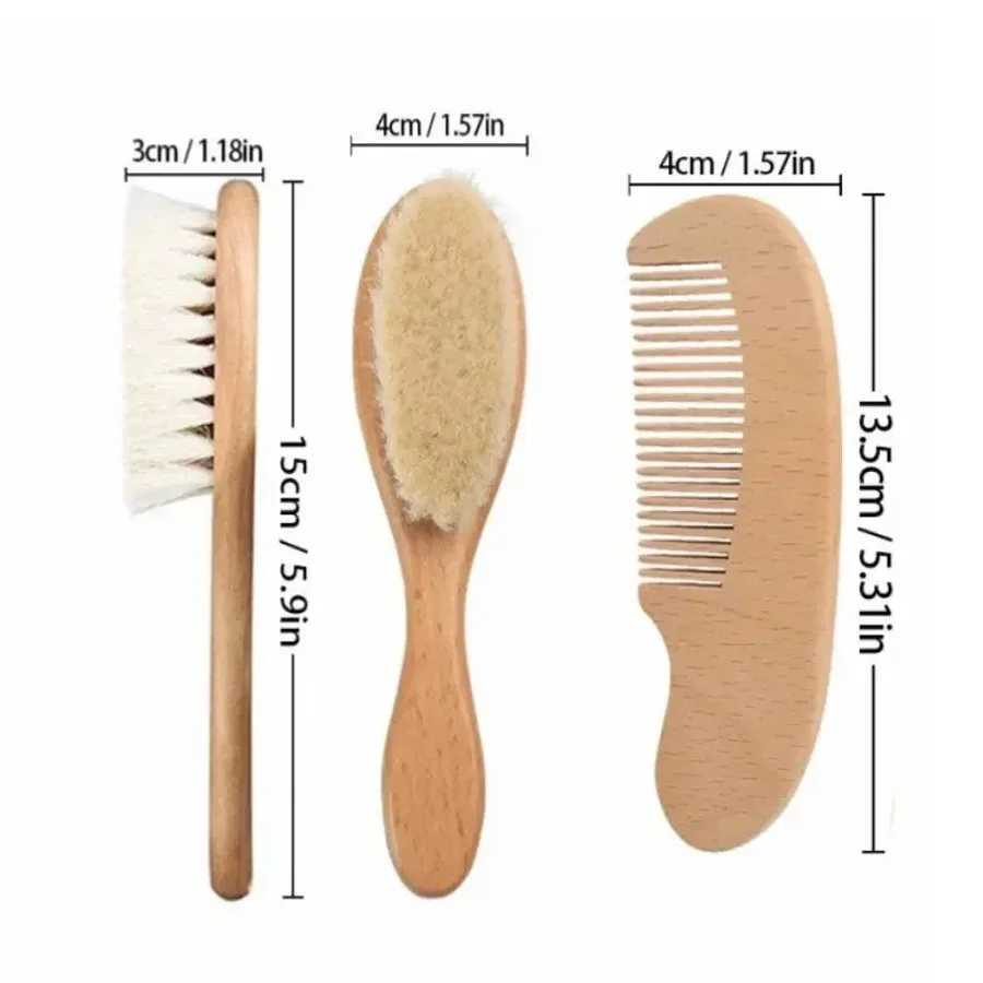 Baby wooden brush comb beech soft wool newborn comb used for head massager baby cleaning shower pure natural brush baby care W241112