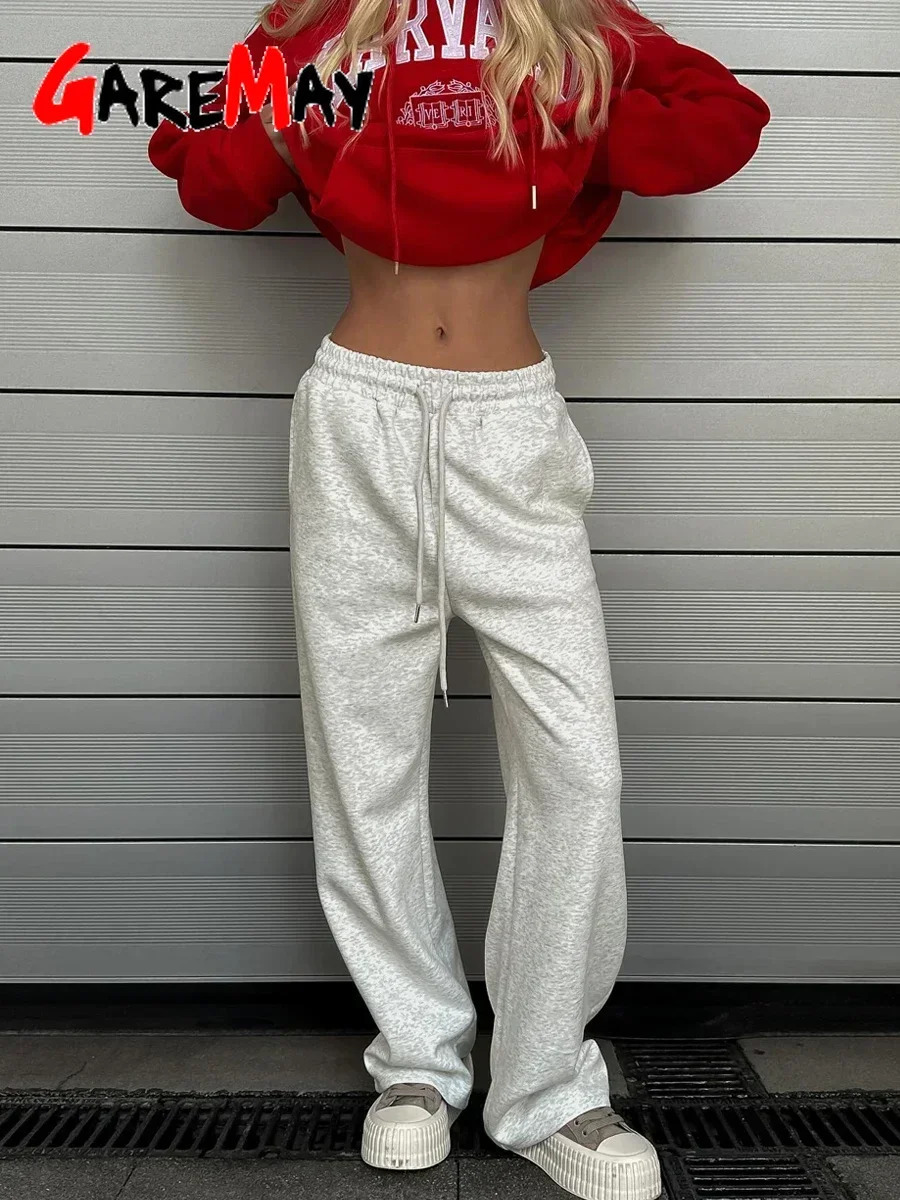 Womens Winter Pants Velvet Wide Leg High Waist Beige Thick Vintage Oversize Loose Pants Gray Casual Warm Fleece Pants for Women 241112