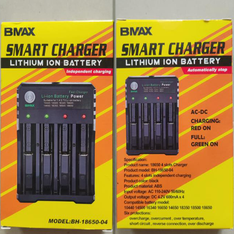 Authentic Bmax Battery Charger 4 BAY Slots Lithium Smart US EU Plug Charger for IMR 18350 18650 26650 21700 Universal Li-ion Rechargeable Batteries Ch