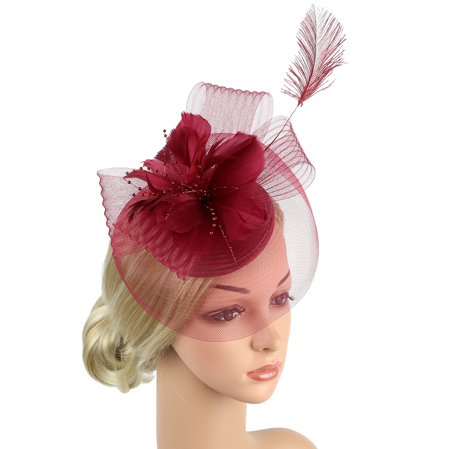 Women Ascot Fascinator Hat Feather Flower Mesh Hair Clip Kentucky Derby Photography Headwear tail Tea Party Accessor 5