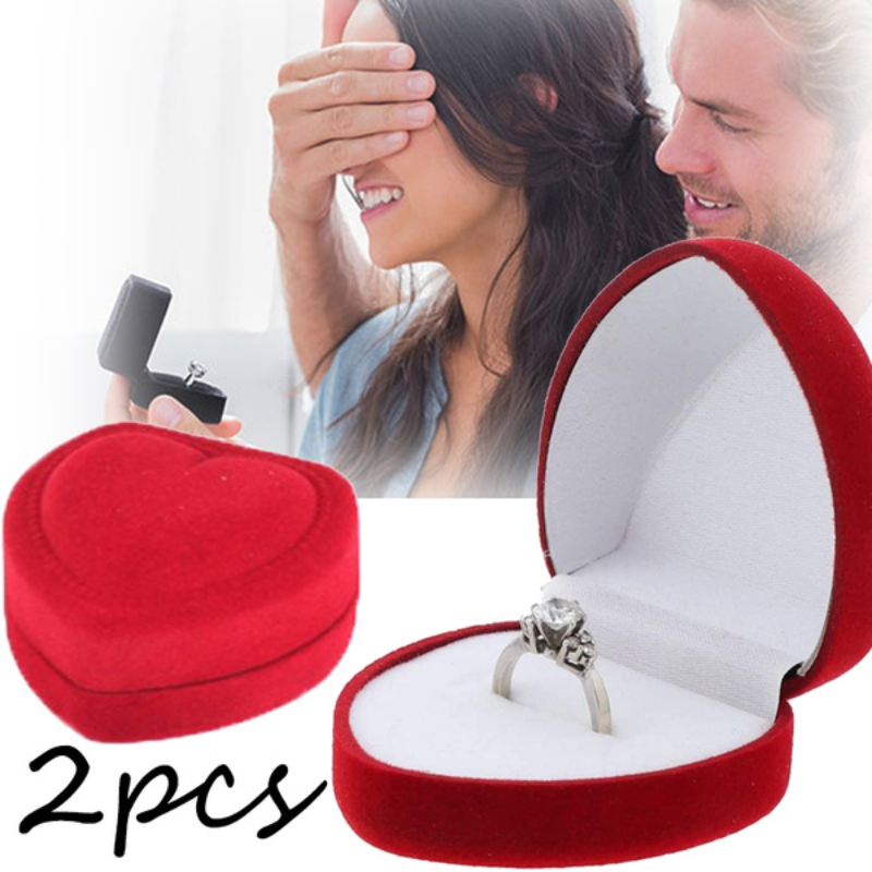 2pcs Red Heart Shape Velvet Earrings Ring Box Jewelry Display Case Holder Gift Boxes Organizer Engagement Wedding Ring Boxes