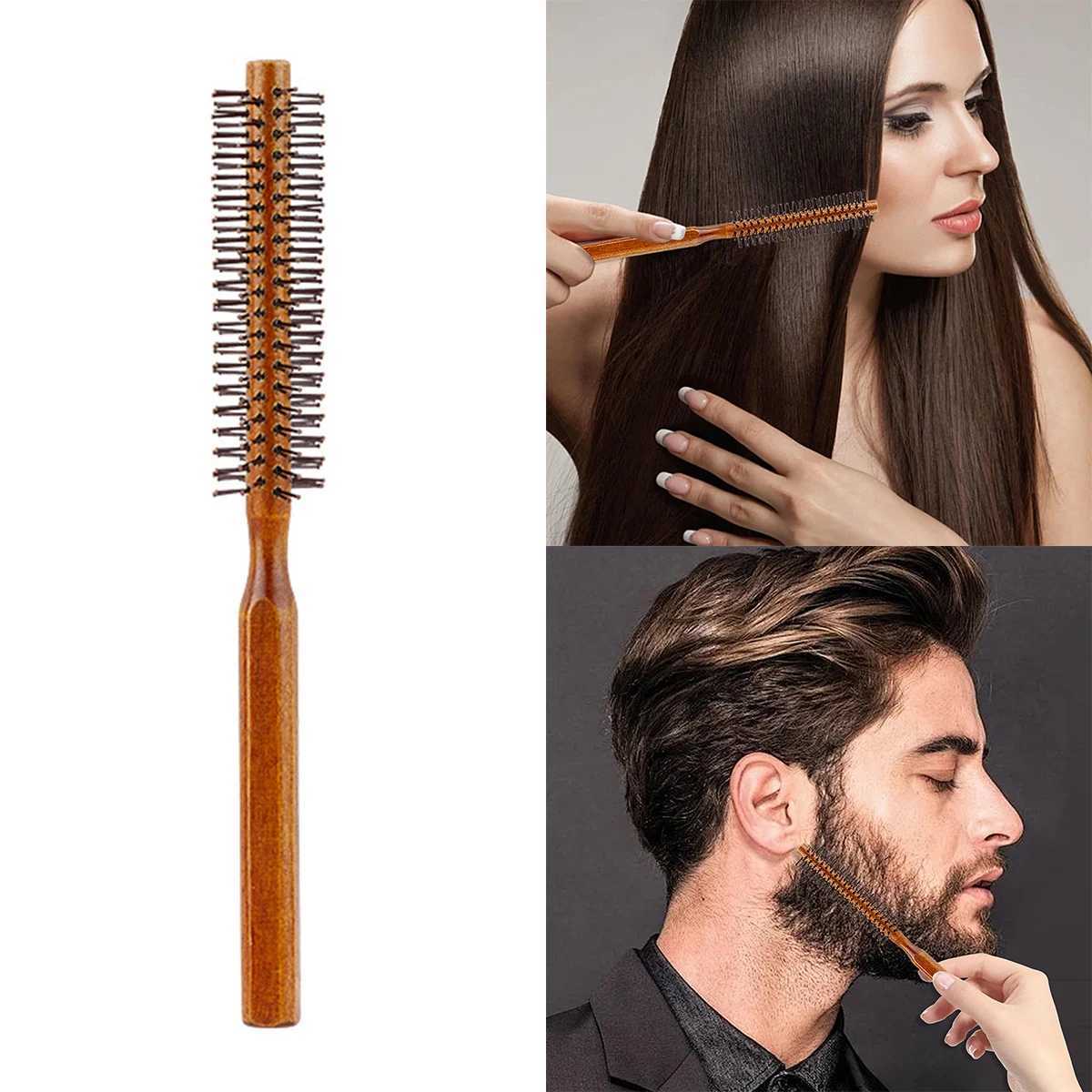 Beard circular brush beard styling hair dryer beard styling brush mens beard care brush beard solid wood brush W241112