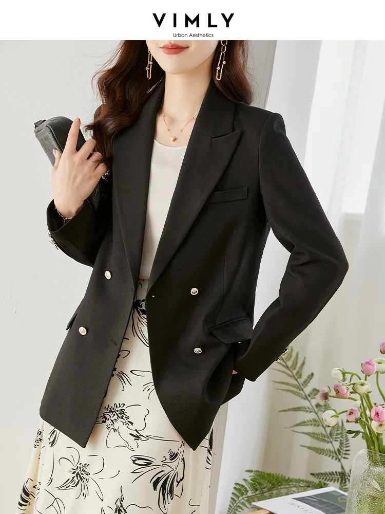 Vimly Korean Style Spring Black Jacket Womens Office Womens Professional Loose Long Sleeve Solid Business Set 241111
