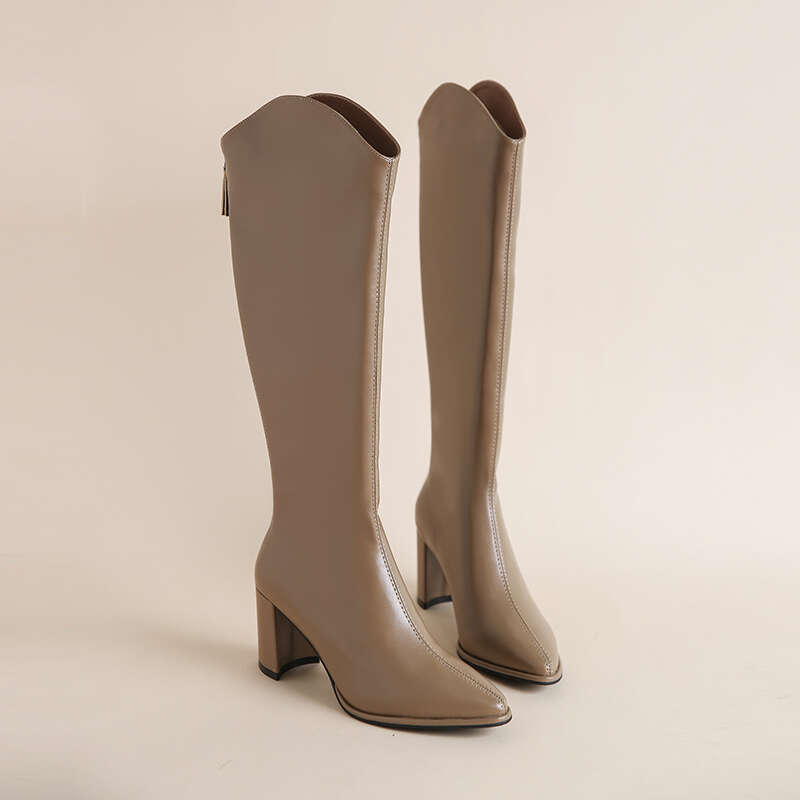 Plus Size 34-43 New Women Zipper Simple Thick Heels Autumn Winter Boots Knee High Botas