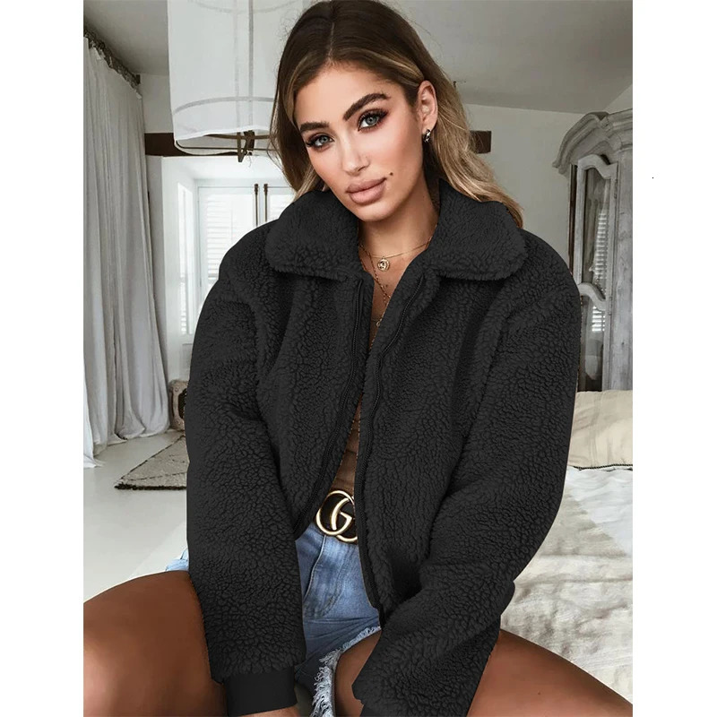 Womens polar wool warm long sleeved jacket autumn and winter teddy bear wool fluffy zipper jacket fashionable and casual loose jacket top 241112