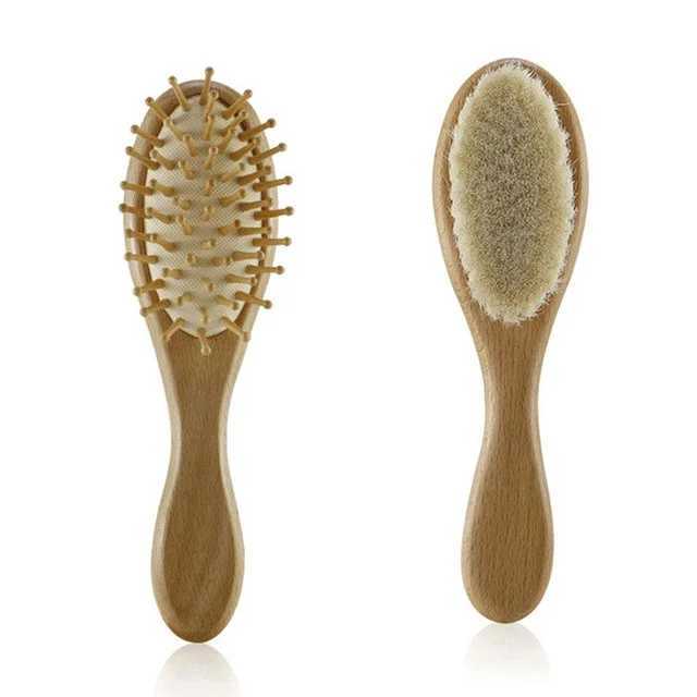Portable baby wooden brush natural soft wool comb head care soft massage brush baby hair comb used for newborn bath products W241112