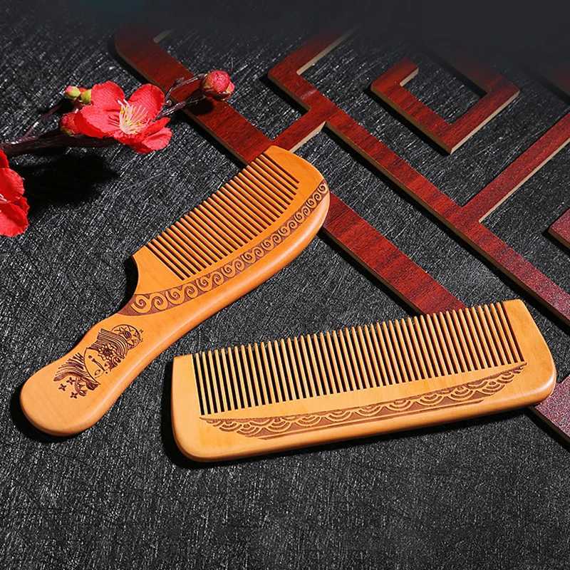 Natural peach wood hair comb close range teeth anti-static head massage hair care wooden comb styling tool beauty accessories W241112