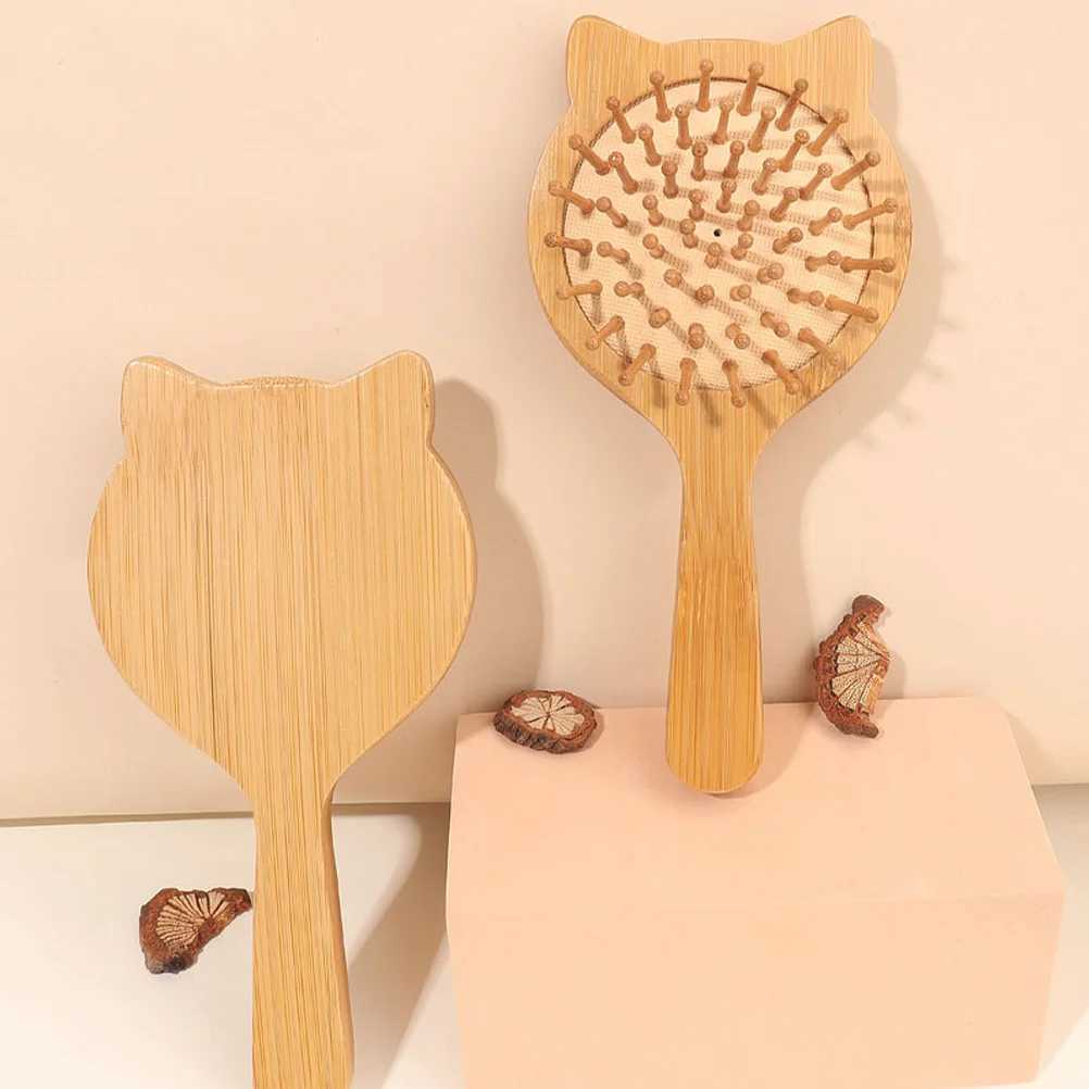 Bamboo brush natural bamboo comb angled brush cat shaped small travel brush wooden massage brush female brush W241112
