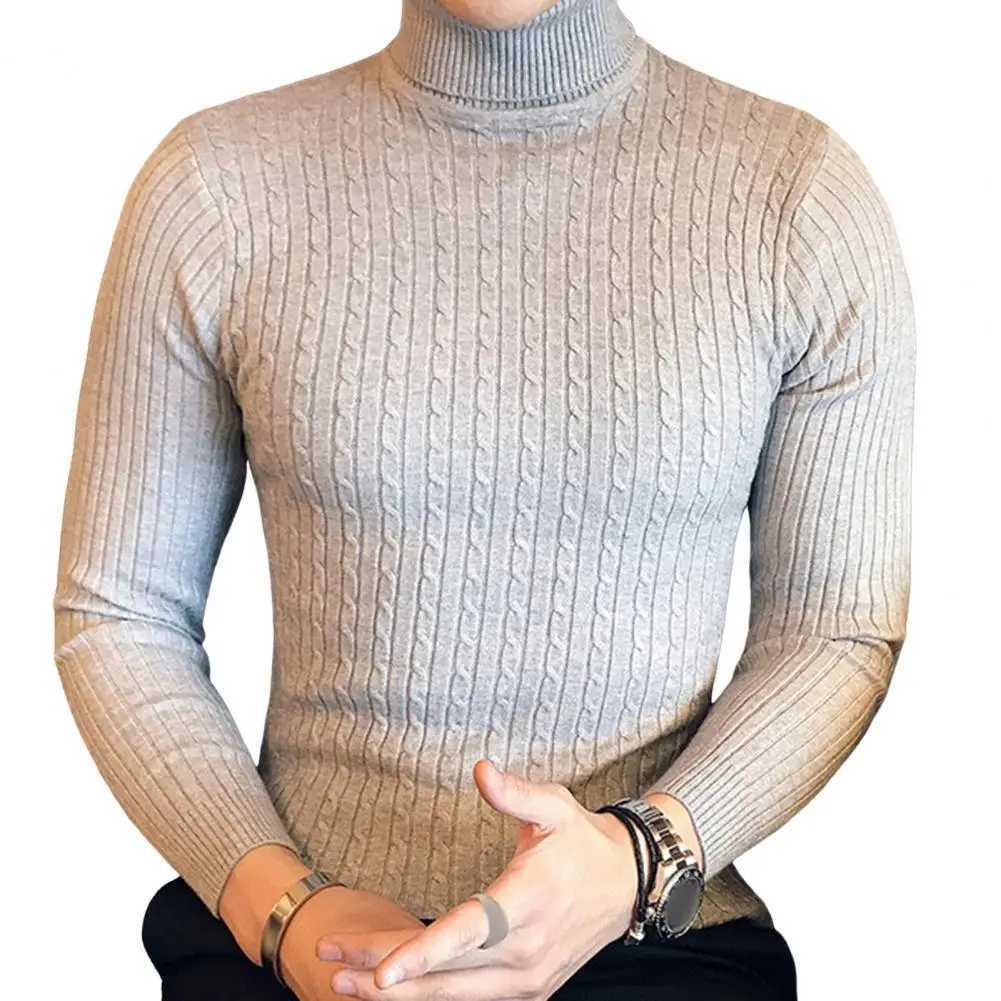 Autumn and Winter Mens Top Collar Sweater Warm Knitted Floral Korean Solid Color Casual Slimming Sweater Mens Bottom Sweater W2411111