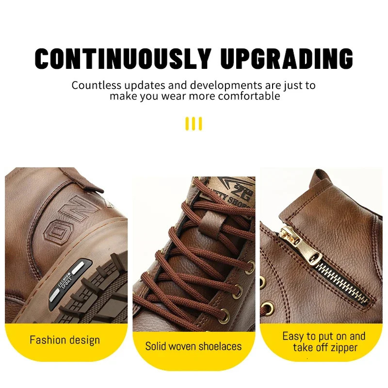 Fashion 2024 Waterproof Leather Boots Work Safety Shoes Men Steel Toe Boots Side Zipper Indestructible Protective Male Shoes 241112