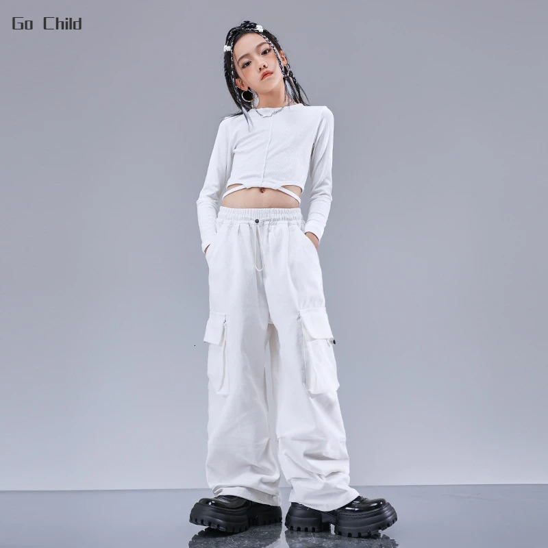 Girls Hip Hop Sequin Elegant Jacket Cargo Pants Street Dance Clothes Set Kids Jazz Sweatshirt Shorts Costume Children Streetwear 241112