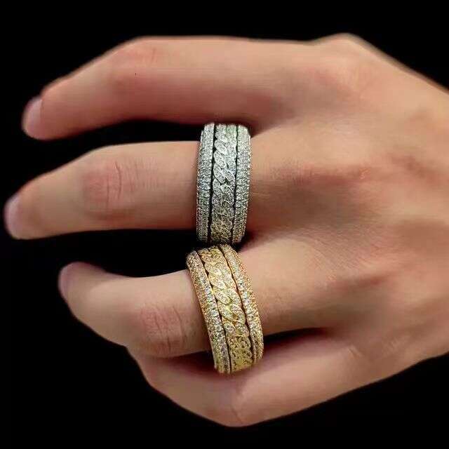 hip hop micro inlaid zircon cuban spinning real gold electroplated men's trendy ring