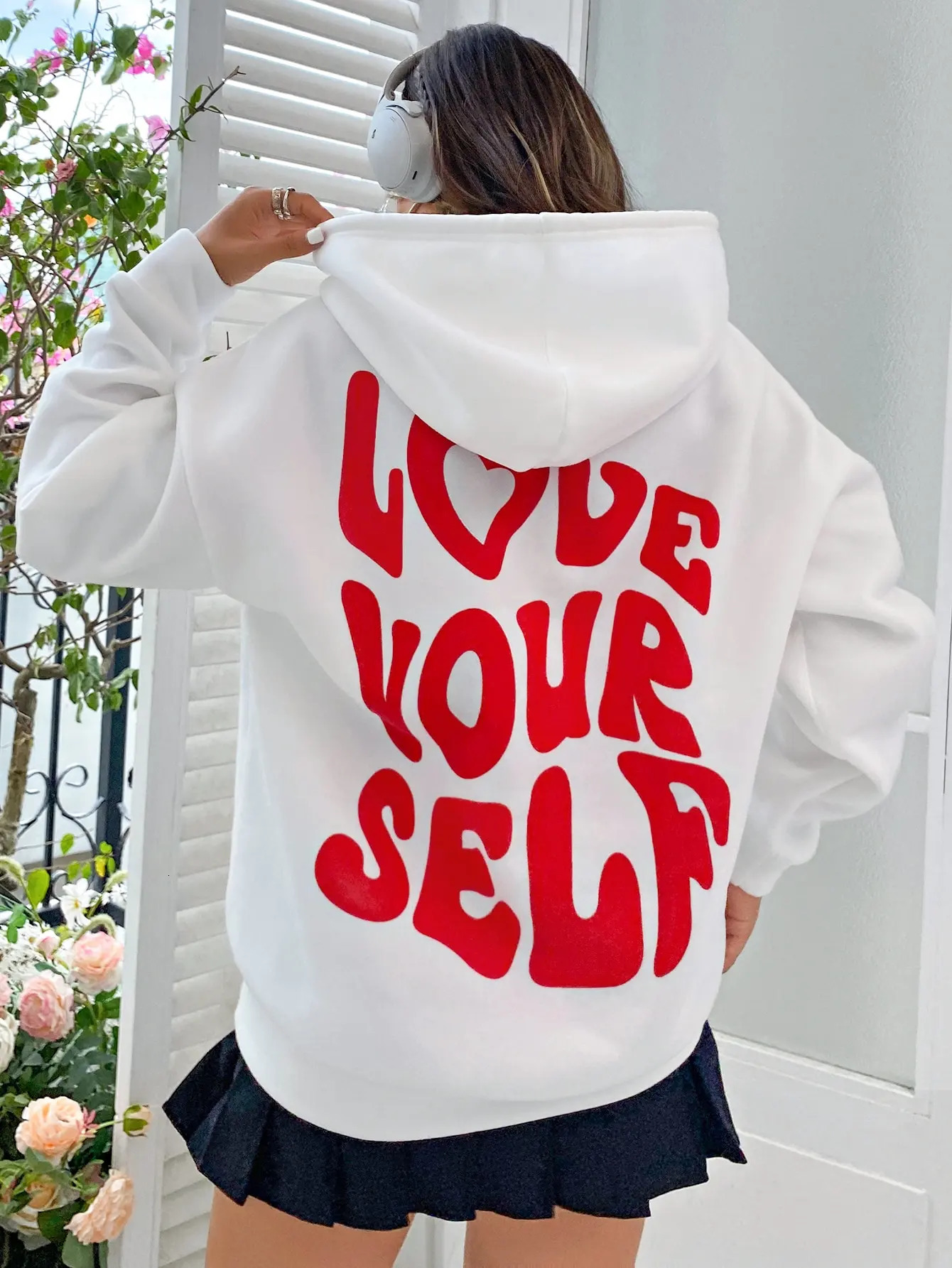 Love Yourself Cotton Printed Hoodies Casual Oversized Pullovers Trend Comfortable Tracksuit Daily Harajuku Women Sweatshirt 241112