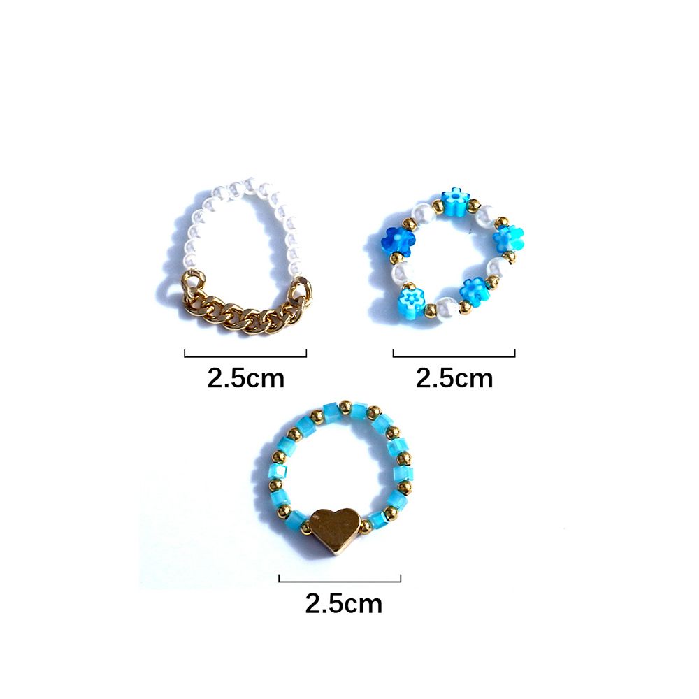 Elastic Trendy Pearl Bohemia Korean Acrylic Women Ring Party Jewelry Finger Ring Set Beaded Rings 2a174