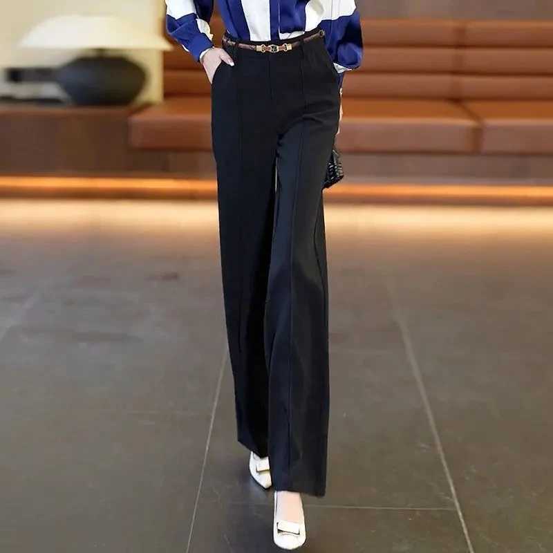 White pants spring and autumn high waisted dress close-up artist high-end feeling closed lady Ele straight close-up artist black as pants M241111