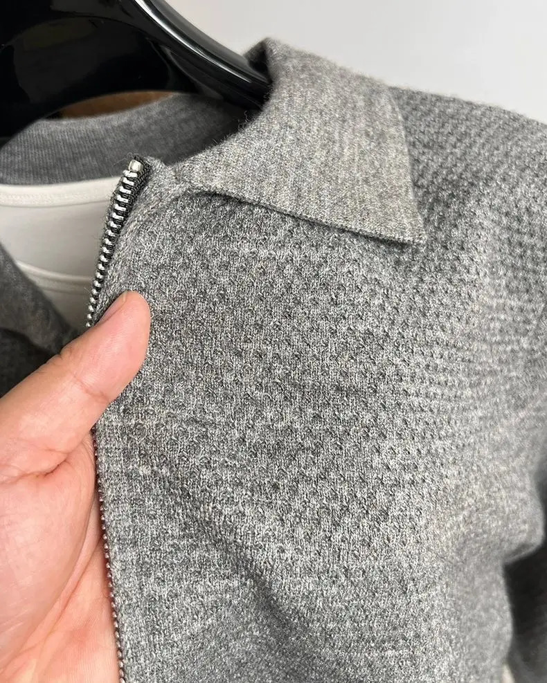 Trendy Mens Knitted Jacket Autumn/Winter Collection Half Zipper Flip Collar Pocket Exquisite Jacquard Casual Coat 241112