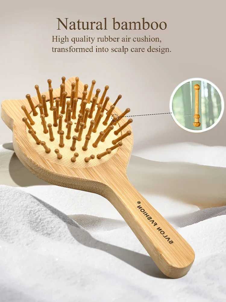 Eco bamboo brush natural wood anti-static and chamfering brush hair scalp massage comb air cushion mens styling tool W241112