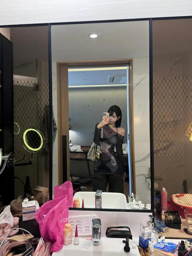 Tawaaiw Gothic Black Transparent Mesh Top Long Sleeve Perspective T-shirt Womens Clothing Korean Fashion 2000s Clothing Y2k T-shirt 241112