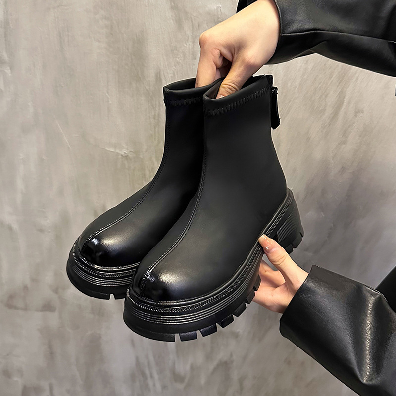Women's Boots:Fashion Versatile Short Boots Martin Boots 2024 New Thick Sole Increase Height Comfort,Black/Brown,Free shipping