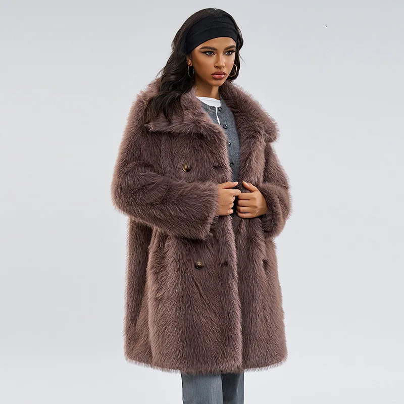 Long fur coat winter style temperament coffee color series long fur fur coat 241112