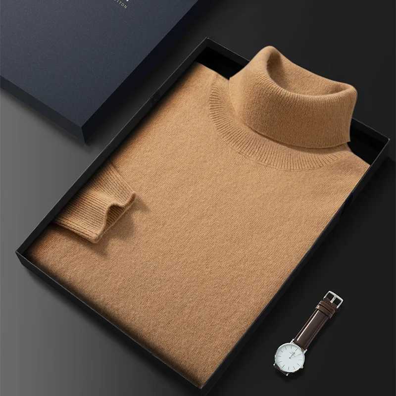 100% cashmere turtle collar mens drawstring 2024 autumn and winter soft and lightweight warm roll collar skipping rope jersey drawstring knitted sweat