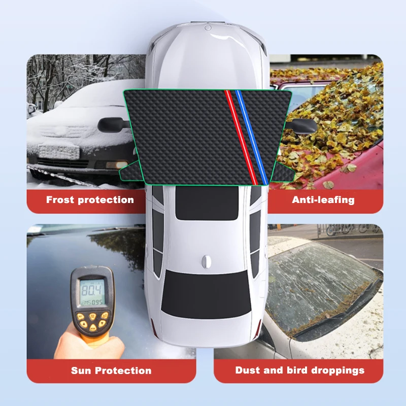 SEAMETAL Car Front Window Covers For Winter Auto Windshield Protector Snow Ice Cover Reflective Strip Oxford Cloth Accessories