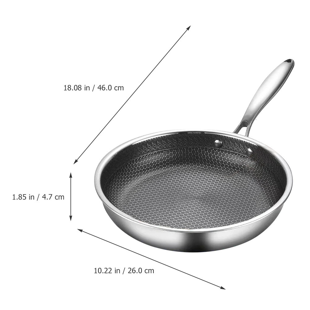 26cm Stainless Steel Frying Pan Honeycomb Grain Restaurant Frying Pan Kitchen Non-stick Cookware Chinese Style Easy to Hold 241111
