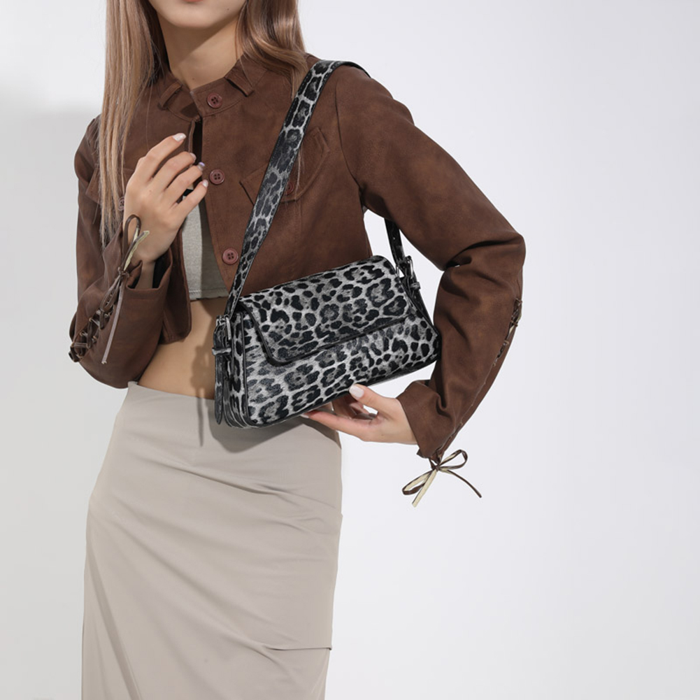 PU Leather Chic Sling Purses Waterproof Women Underarm Bag Large Capacity Leopard Print Fashion Handbag Solid Color for Shopping