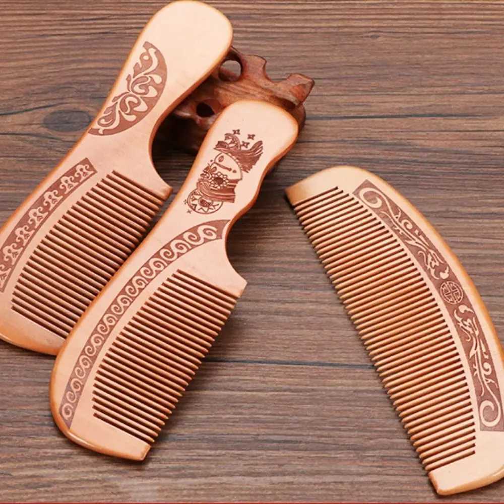 Pc natural peach wood hair comb near teeth anti-static head massage hair care wooden tools beauty accessories W241112